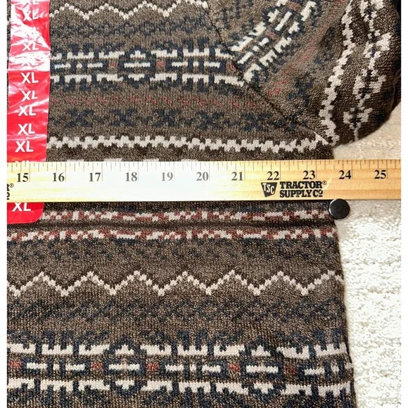 Lands' End Fair Isle Sweater Men XL Brown New Crew Neck Knit Grandpa Old Money - Picture 6 of 8